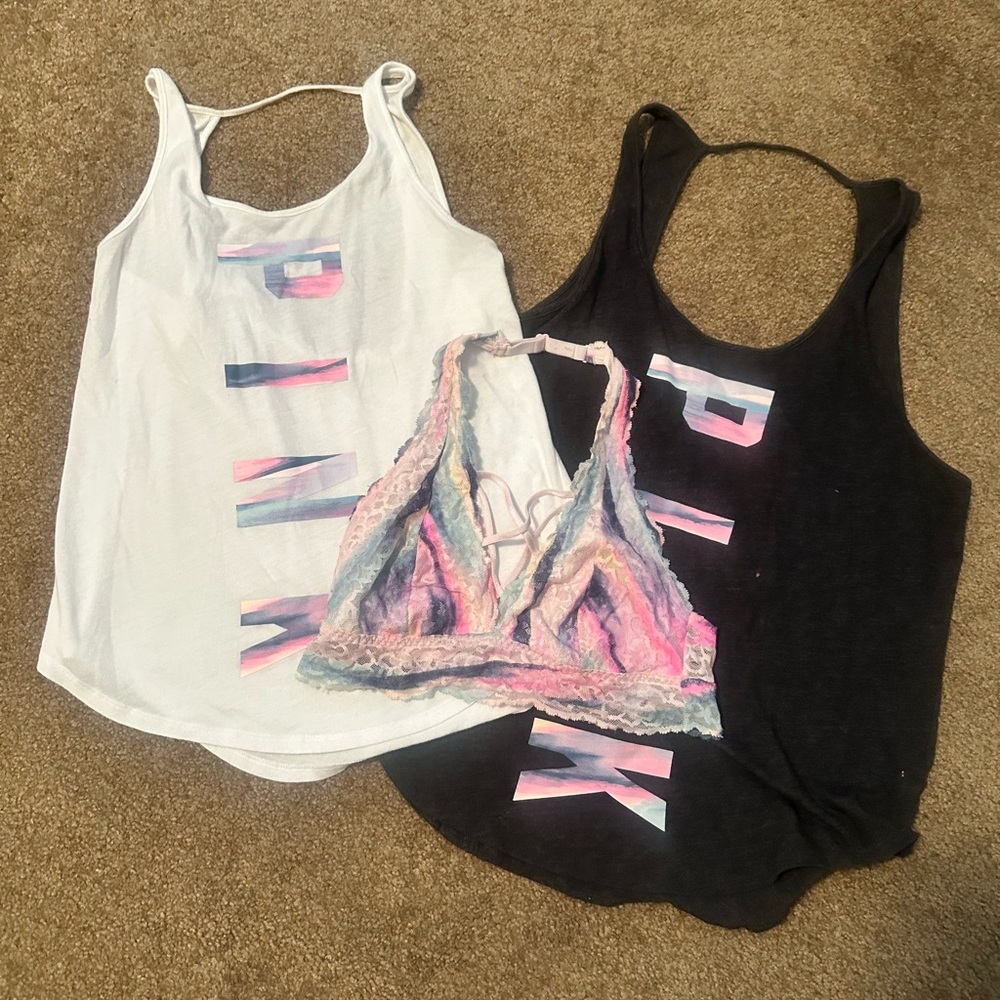 Colorful PINK Tank Tops and Bralette Set